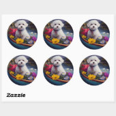 Bichon Frise op een peddel: Een Schilderachtig avo Ronde Sticker (Vel)