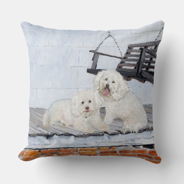 Bichon Frise Op Het Portiek Kussen (Voorkant)
