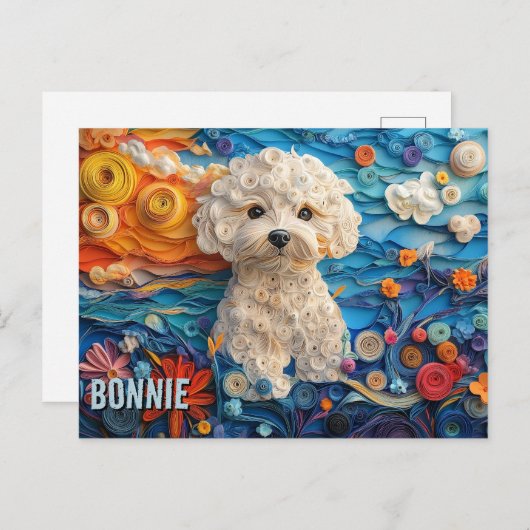Bichon Frise Paper Quilling Art Dog Portrait Briefkaart (Voorkant / Achterkant)