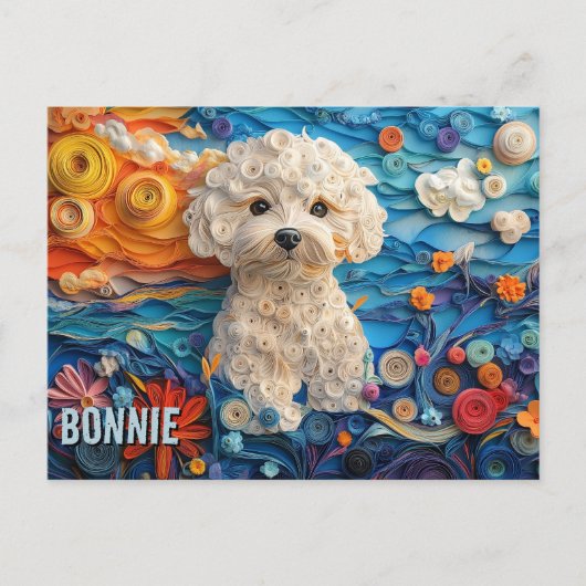 Bichon Frise Paper Quilling Art Dog Portrait Briefkaart (Voorkant)