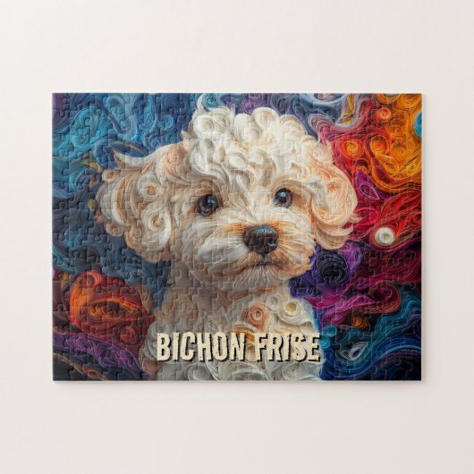 Bichon Frise Paper Quilling Art Dog Portrait Legpuzzel (Horizontaal)
