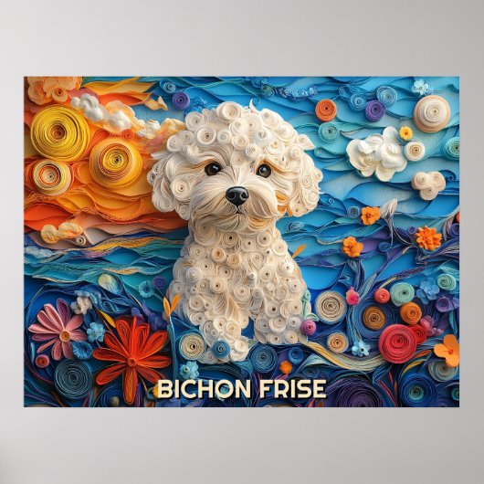 Bichon Frise Paper Quilling Art Dog Portrait Poster (Voorkant)