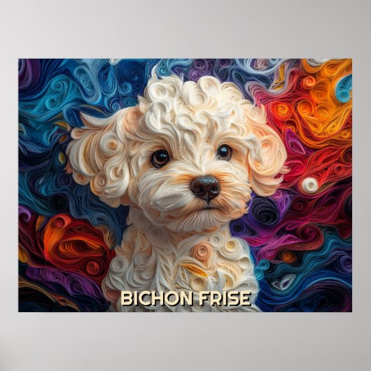 Bichon Frise Paper Quilling Art Dog Portrait Poster (Voorkant)