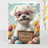 Bichon Frise Pasen Eieren Kaart (Gele Bloem)