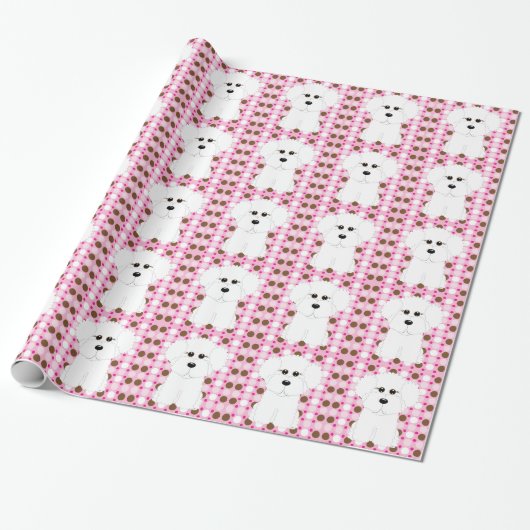 Bichon Frise Polka Dot Wrapping Paper Cadeaupapier (Uitgerold)