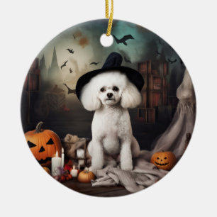 Bichon Frise Pompoenen Halloween Griezelen Keramisch Ornament