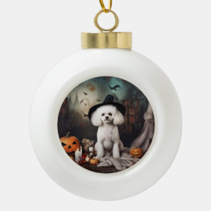 Bichon Frise Pompoenen Halloween Griezelen Keramische Bal Ornament