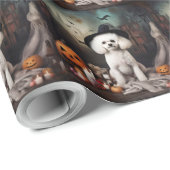 Bichon Frise pompoenen Halloween Scary Cadeaupapier (Rol Hoek)