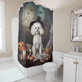 Bichon Frise pompoenen Halloween Scary Douchegordijn (In situ)