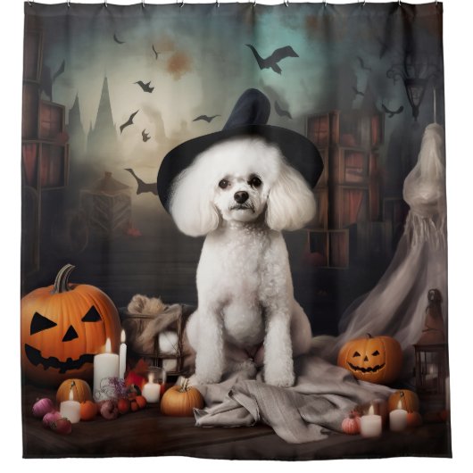 Bichon Frise pompoenen Halloween Scary Douchegordijn (Voorkant)