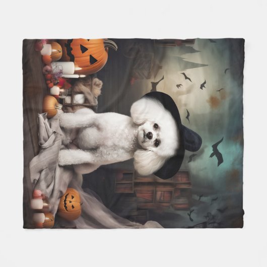 Bichon Frise pompoenen Halloween Scary Fleece Deken (Voorkant (Horizontaal))
