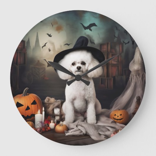 Bichon Frise pompoenen Halloween Scary Grote Klok (Voorkant)