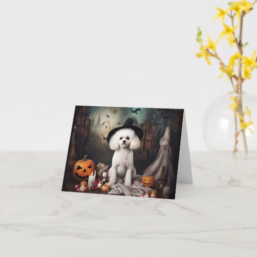 Bichon Frise pompoenen Halloween Scary Kaart (Gele Bloem)