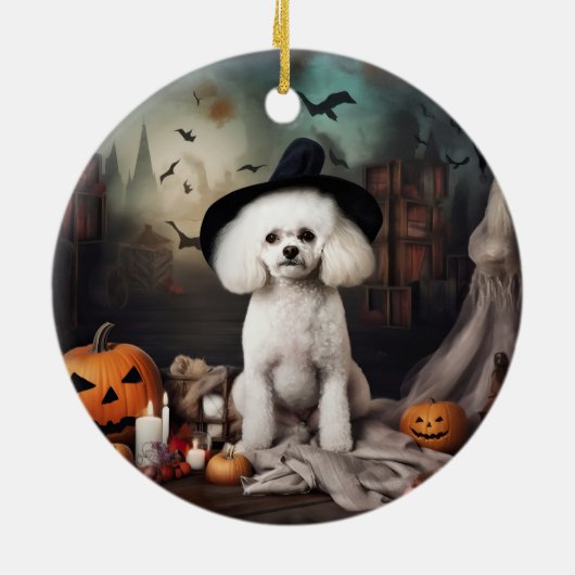 Bichon Frise pompoenen Halloween Scary Keramisch Ornament (Achterkant)