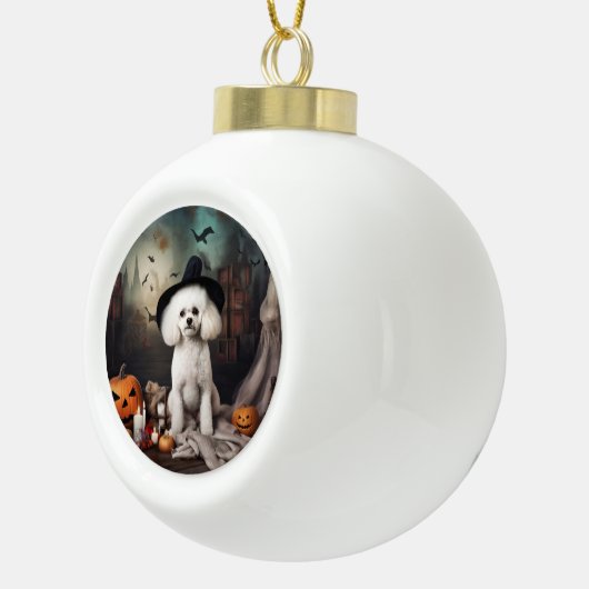 Bichon Frise pompoenen Halloween Scary Keramische Bal Ornament (Rechts)