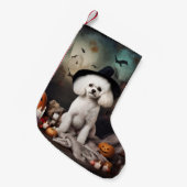 Bichon Frise pompoenen Halloween Scary Kleine Kerstsok (Voorkant (Hangend))