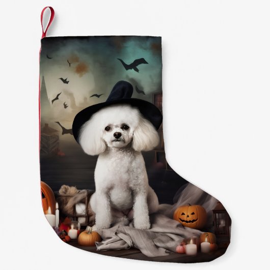 Bichon Frise pompoenen Halloween Scary Kleine Kerstsok (Voorkant)