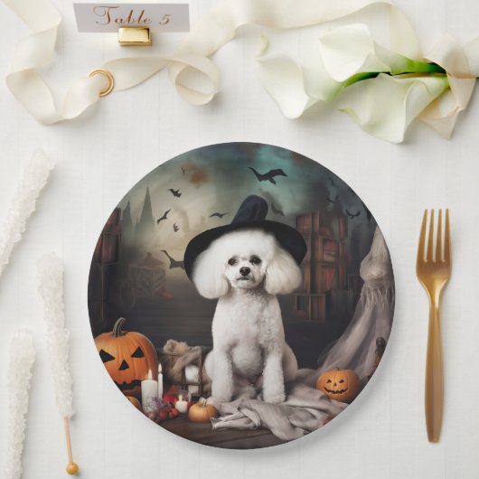 Bichon Frise pompoenen Halloween Scary Papieren Bordje (Huwelijk)