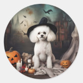 Bichon Frise pompoenen Halloween Scary Ronde Sticker (Voorkant)