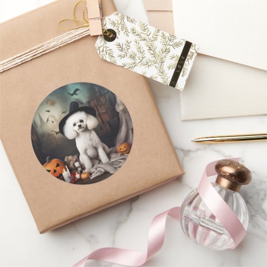 Bichon Frise pompoenen Halloween Scary Ronde Sticker (Geschenken)