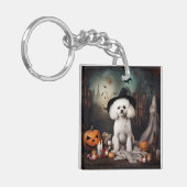Bichon Frise pompoenen Halloween Scary Sleutelhanger (Voorkant Links)
