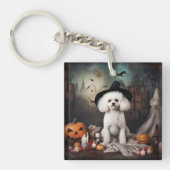 Bichon Frise pompoenen Halloween Scary Sleutelhanger (Voorkant)
