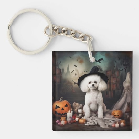 Bichon Frise pompoenen Halloween Scary Sleutelhanger (Voorkant)