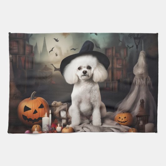 Bichon Frise pompoenen Halloween Scary Theedoek (Horizontaal)