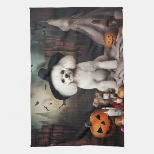 Bichon Frise pompoenen Halloween Scary Theedoek (Verticaal)
