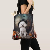 Bichon Frise pompoenen Halloween Scary Tote Bag (Dichtbij)