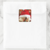 Bichon Frise puppy dragen Santa kostuum Vierkante Sticker (Tas)