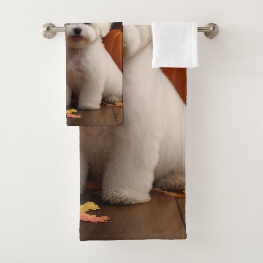 Bichon Frise Puppy Herfst Delight Pompoen Bad Handdoek (Insitu)