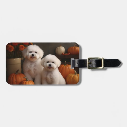 Bichon Frise Puppy Herfst Delight Pompoen Bagagelabel (Voorkant horizontaal)
