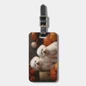 Bichon Frise Puppy Herfst Delight Pompoen Bagagelabel (Voorkant verticaal)