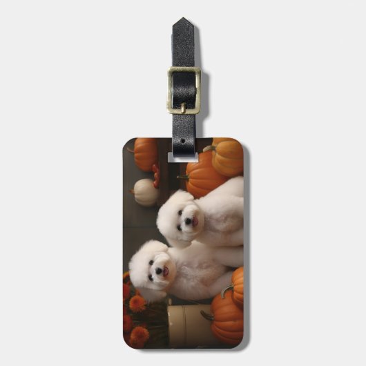 Bichon Frise Puppy Herfst Delight Pompoen Bagagelabel (Voorkant verticaal)