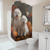 Bichon Frise Puppy Herfst Delight Pompoen Douchegordijn (In situ)