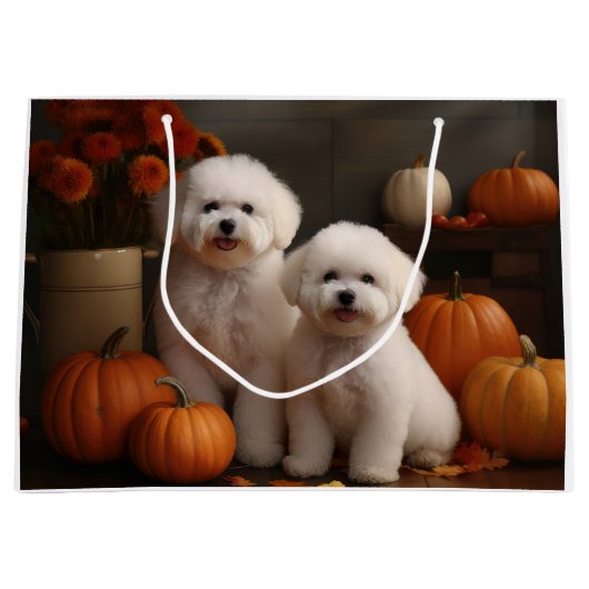 Bichon Frise Puppy Herfst Delight Pompoen Groot Cadeauzakje (Voorkant)