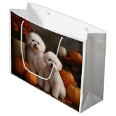 Bichon Frise Puppy Herfst Delight Pompoen Groot Cadeauzakje (Voorkant Gekanteld)