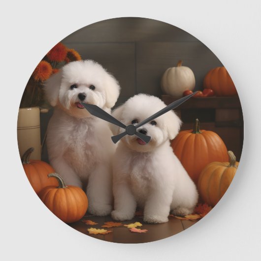 Bichon Frise Puppy Herfst Delight Pompoen Grote Klok (Voorkant)