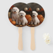Bichon Frise Puppy Herfst Delight Pompoen Handwaaier (Voorkant en achterkant)