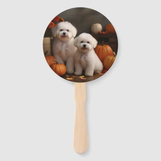 Bichon Frise Puppy Herfst Delight Pompoen Handwaaier (Voorkant)