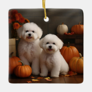 Bichon Frise Puppy Herfst Delight Pompoen Keramisch Ornament