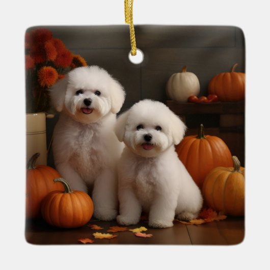 Bichon Frise Puppy Herfst Delight Pompoen Keramisch Ornament (Voorkant)