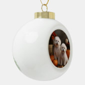 Bichon Frise Puppy Herfst Delight Pompoen Keramische Bal Ornament (Links)