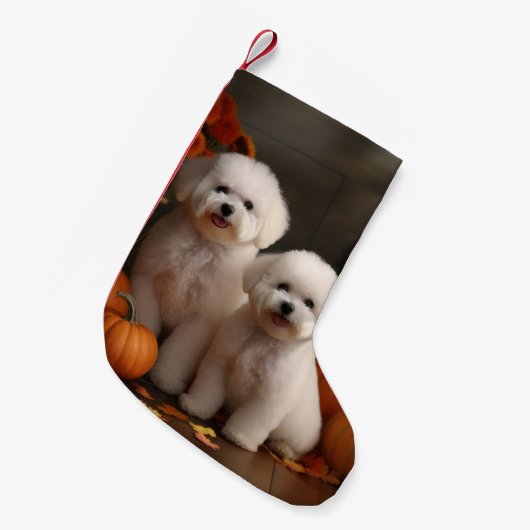 Bichon Frise Puppy Herfst Delight Pompoen Kleine Kerstsok (Voorkant (Hangend))