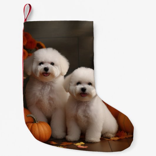 Bichon Frise Puppy Herfst Delight Pompoen Kleine Kerstsok (Voorkant)