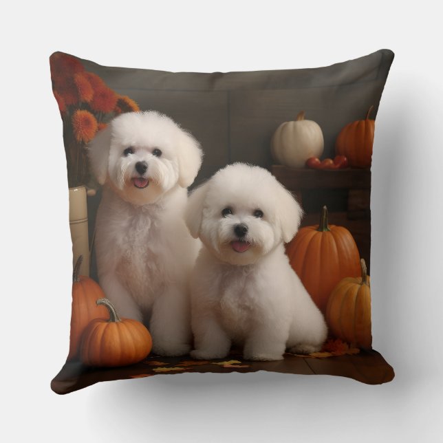Bichon Frise Puppy Herfst Delight Pompoen Kussen (Achterkant)