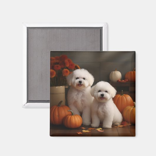 Bichon Frise Puppy Herfst Delight Pompoen Magneet (Voorkant / Achterkant)