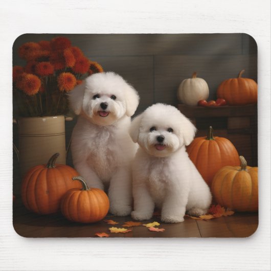 Bichon Frise Puppy Herfst Delight Pompoen Muismat (Voorkant)