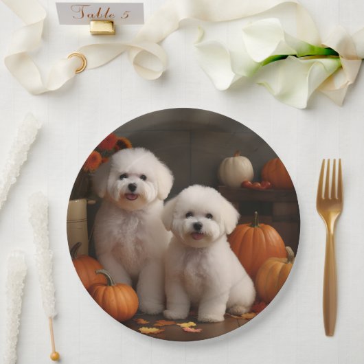 Bichon Frise Puppy Herfst Delight Pompoen Papieren Bordje (Huwelijk)